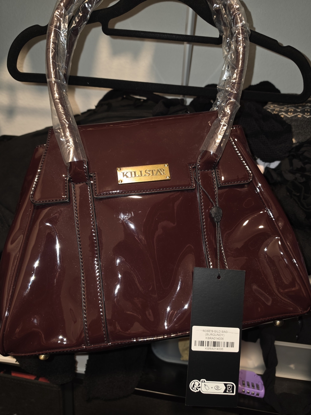 Killstar Glossy Patent Satchel in Deep Burgundy